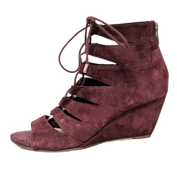 SAM EDELMAN Santana Suede Lace Up Wedge Caged Sandals 6 - Picture 5 of 10